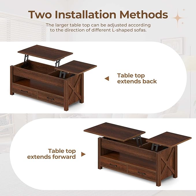 Seventable Coffee Table, 39.3" Lift Top Coffee Table with 2 Storage Drawers and Hidden Compartment, Farmhouse Center Table with Wooden Lift Tabletop, for Living Room,Espresso