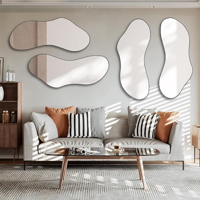 Irregular Shaped Mirror, 47.25"x20.8" Asymmetrical Mirrors, Modern Waved Decorative Mirror for Living Room Bathroom Bedroom Entryway Fireplace