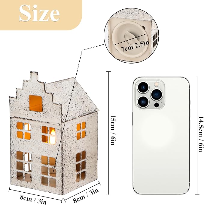 TRIROCKS Set of 3 Vintage Decorative Candle Lantern 6”H Candle Lantern Small House Metal Candle Holder Perfect for Garden Yard Patio Wedding Parties Events Indoors