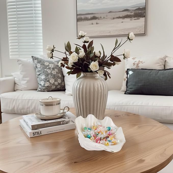 White Shell Bowl Decorative – 7.9" Ceramic Clam Shell Dish for Home Decor, Coastal Catch-All Bowl for Bathroom Vanity, Entryway, or Dresser, Jewelry Holder, Key Tray, Fruit Bowl