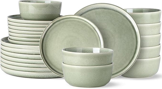 AmorArc Stoneware Dinnerware Sets,Round Reactive Glaze Ceramic Plates and Bowls Sets,Highly Scrath Resistant | Dishwasher & Microwave Safe,Service for 8 Dishes Set (24pc)