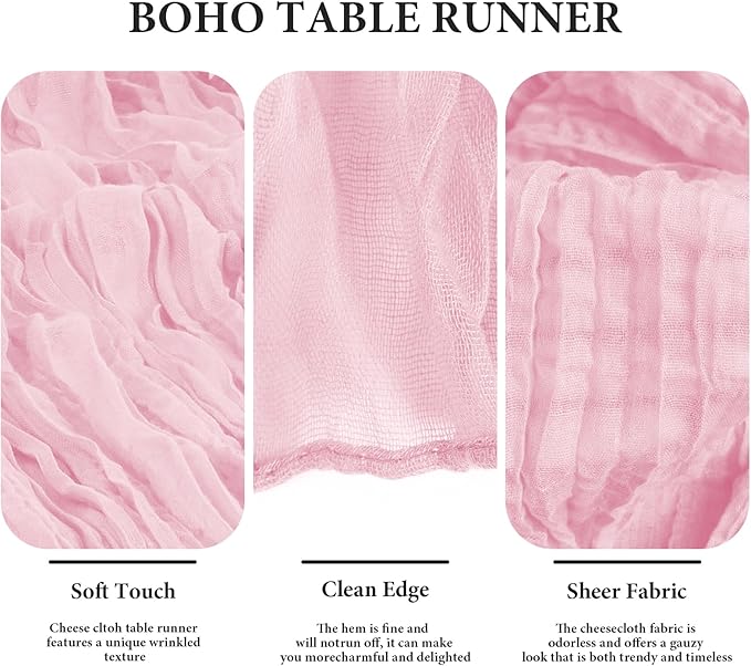 8 Pack Light Pink Easter Cheesecloth Table Runner 35x120 Inches 10ft Boho Gauze Cheese Cloth Runners, Long Romantic Sheer Table Runner Table Cloht for Wedding Bridal Shower Party Table Decor