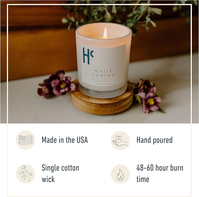 White Santal Single Wick Soy Candles, Luxury Scented Candles for Home - Up to 60 Hour Burn Time, Cruelty-Free Soy Wax Blend - Lily of The Valley Fragrance, Notes of Wood & Musk (9 oz)
