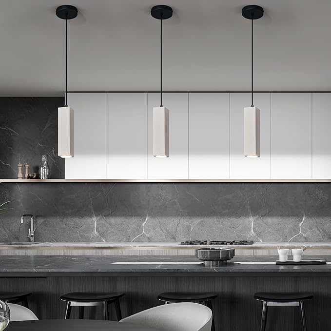 Concrete Linear Pendant Light,Modern LED Industrial Hanging Cement Pendant Lighting Fixture for Kitchen Island Dinning Room Bedroom Bedside Table Small Pendant Lights(3-Pack)