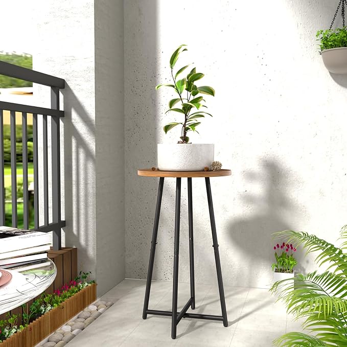 Plant Stand Indoor, Wood Plant Stand for Indoor Plants, Mid Century Plant Table,Modern Small Round Flower Pot Stand, Single Tall Plant Holder for Living Room,Balcony, Rustic Brown End Side Table