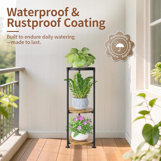 LASZOLA 3 Tier Black Plant Stand Indoor for Large Tall Heavy Duty Flower Planter, Metal Vertical Multi Level Rack for Narrow Floor Corner, Sturdy Round Holder Organizer, Modern, Mid Century, Farmhouse
