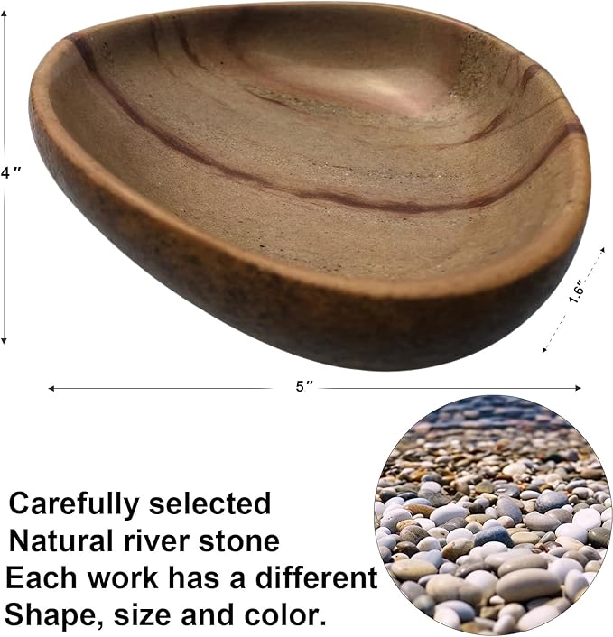 Handmade Decorative Bowl - Natural River Stone Pebble Artisan Crafted Serving Dish | 4-6 Inch Unique Decorative Tray for Home Centerpiece, Jewelry Holder (Brown)