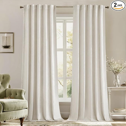 MIULEE Velvet Curtains 108 inches - Luxury Curtains for Bedroom Living Room Thermal Insulated Super Soft Room Darkening Window Drapes Rod Pocket & Back Tab, Ivory, W52 x L108 inches, 2 Panels