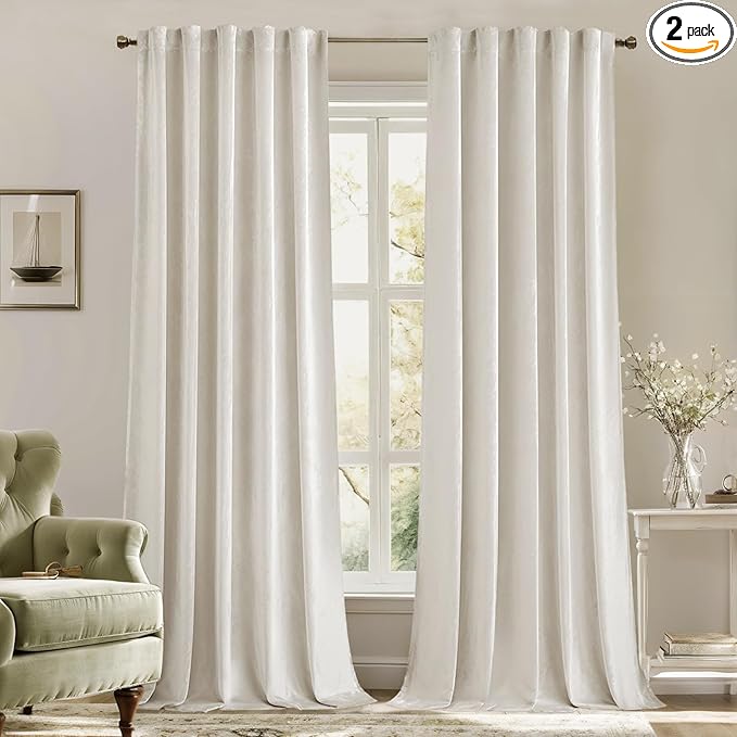 MIULEE Velvet Curtains 90 inches - Luxury Curtains for Bedroom Living Room Thermal Insulated Super Soft Room Darkening Window Drapes Rod Pocket & Back Tab, Ivory, W52 x L90 inches, 2 Panels