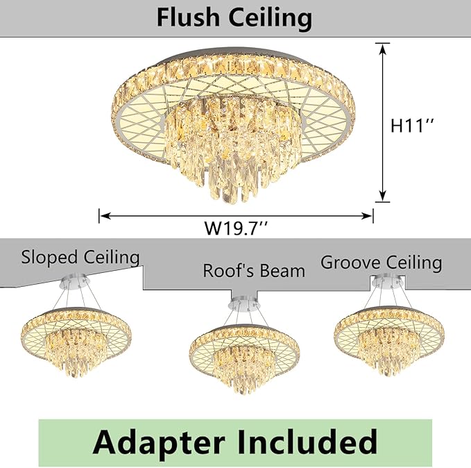 Modern Chandelier Crystal LED Ceiling Chandeliers Light for Bedroom Dining Room with 30W Dimmable Bulbs Silver Lights Fixture