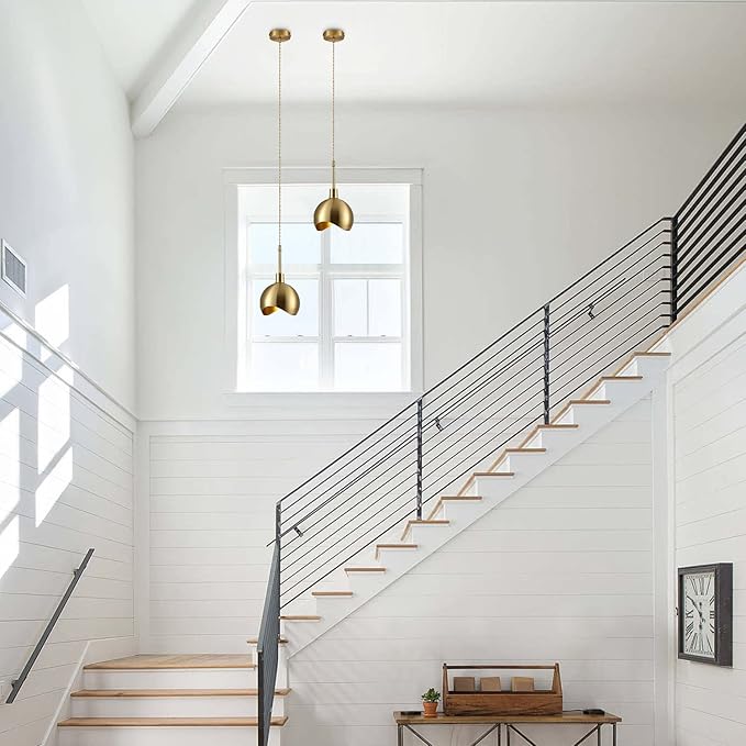 KCO Lighting Modern Gold Pendant Light Fixture Mini Brushed Brass Farmhouse Pendant Lighting Kitchen Island Hallway Foyer Mid Century Vintage Industrial Hanging Ceiling Lamp