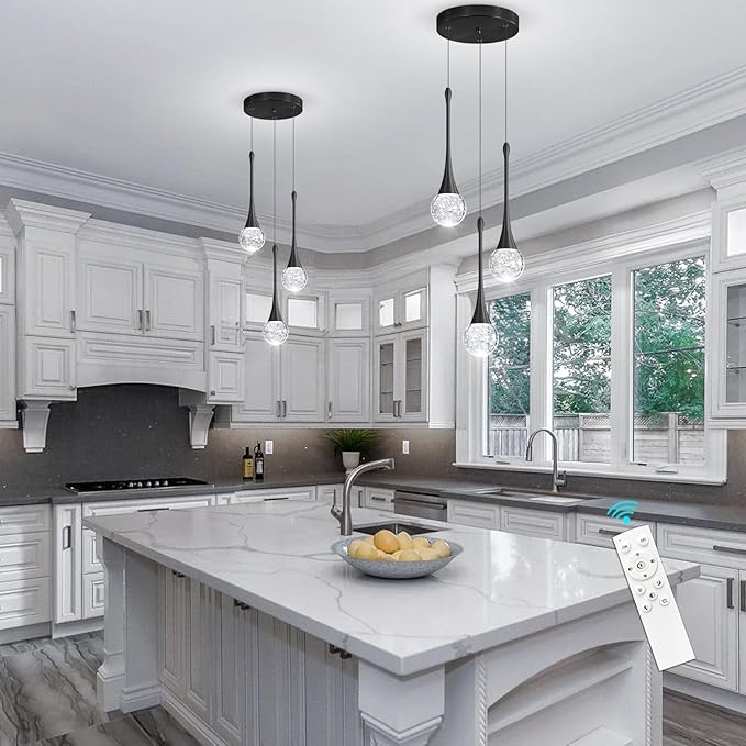 cenzoz 3-Lights Modern Pendant Lights for Kitchen Island LED Dimmable Crystal Glam Ceiling Pendant Lighting Chandelier for Dining Room Hallway Bedroom Corner Lamp Black