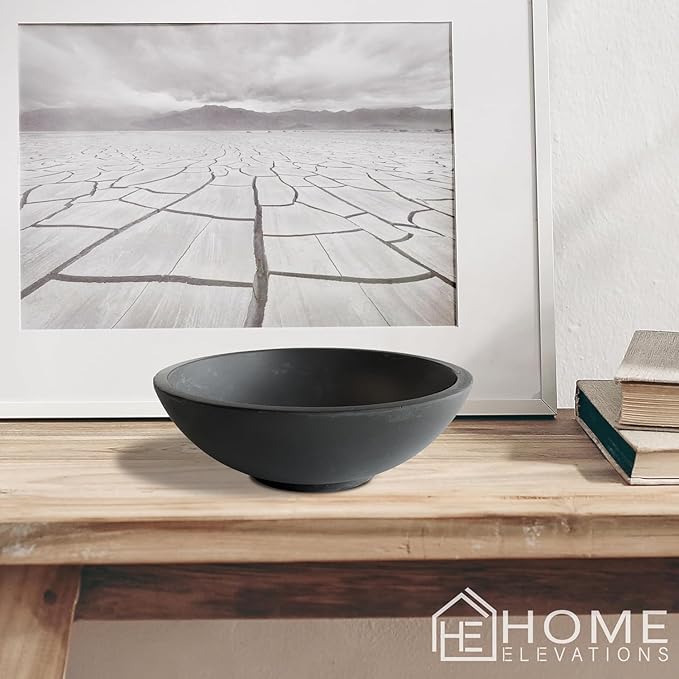 Concrete Fruit Bowl for Kitchen Counter – Dark Gray Decorative Pedestal Bowl for Dining Table, Entryway, or Coffee Table – Large Key Dish for Modern Home Decor Centerpiece