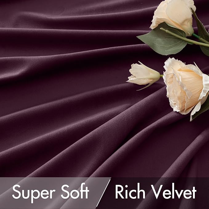 MIULEE Dark Purple Velvet Curtains 90 inches 2 Panels - Luxury Room Darkening Window Drapes for Bedroom Living Room Thermal Insulated Super Soft Blackout, Back Tab Rod Pocket Pinch Pleated, W52 x L90