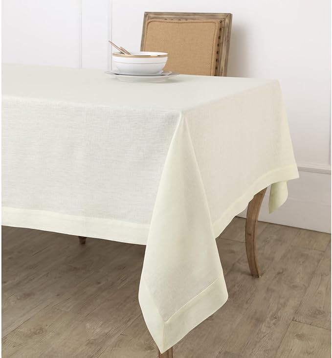 Solino Home Linen Ivory Tablecloth 60 x 60 Inch - 100% Pure Linen Square Tablecloth - Machine Washable Table Cloth for Fall, Autumn, Thanksgiving, Christmas, Holiday - Fete