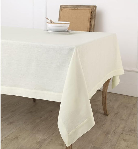 Solino Home Linen Ivory Tablecloth 60 x 108 Inch - 100% Pure Linen Rectangular Tablecloth - Machine Washable Table Cloth for Fall, Autumn, Thanksgiving, Christmas, Holiday - Fete