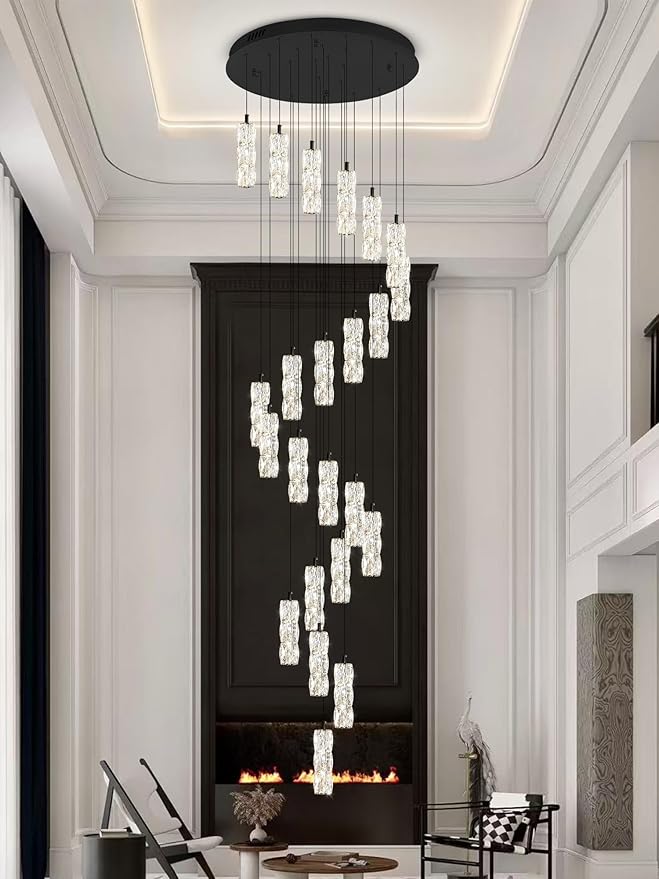 Modern Crystal Chandelier 24-Lights Black Chandelier Lighting Fixture High Ceiling Chandelier Suitable for Living Room Staircase Villa