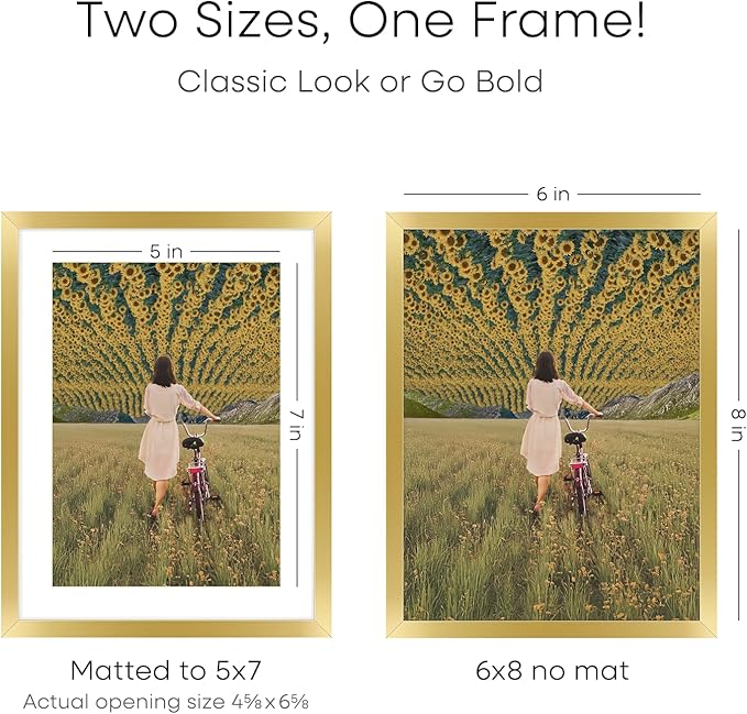 Homeforia 6x8 Picture Frame Gold, High End Metal 6 x 8 Frames with Mat 5 by 7 for Print, Photo Frame 6x8 Gold Matted to 5x7 inches Art, 6by8 Wall or Tabletop Frames, Tempered Glass, Wall Kit, Set of 3