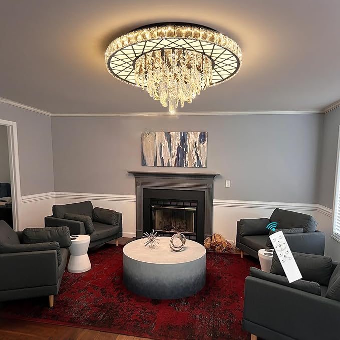 Modern Chandelier Crystal Bedroom Ceiling Chandeliers Light for Dining Room Entrance with 30W Dimmable LED Bulbs Black Lights Fixture