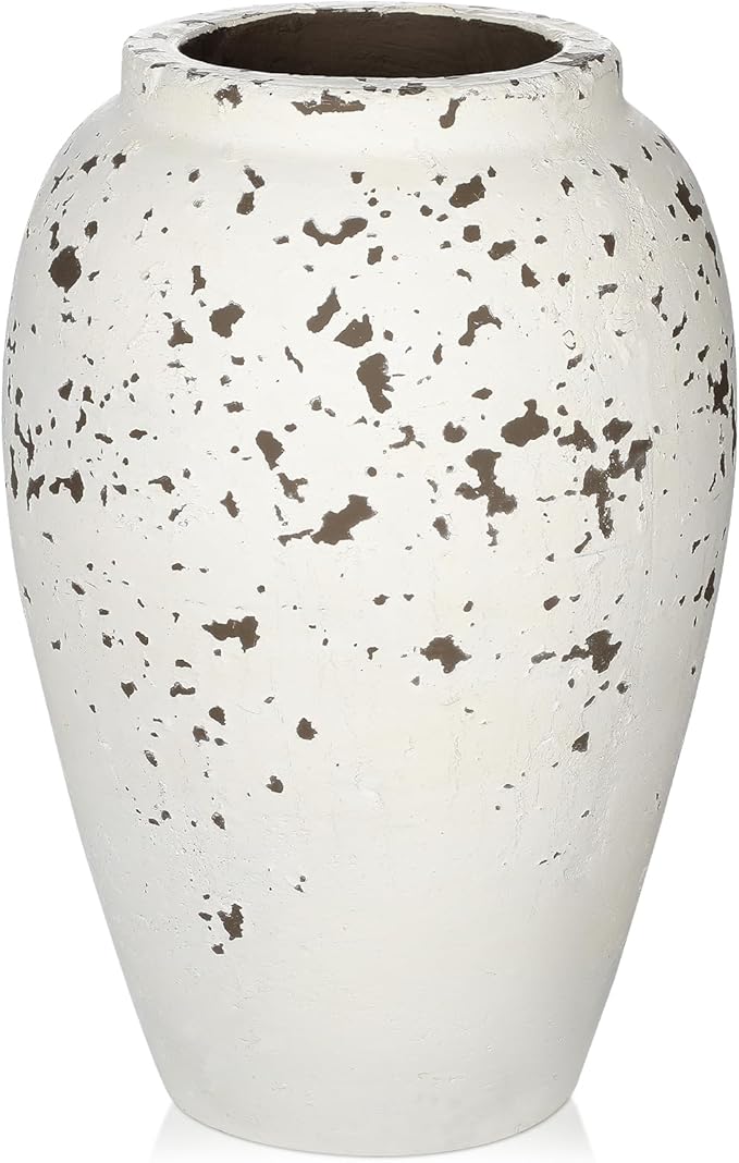 Handcrafted Flower Vase, 10.5" Tall Terracotta Vases, Vintage Rustic Ceramic Vase Décor, Wide Mouth, Matte Finish for Home Office Resto Café Décor