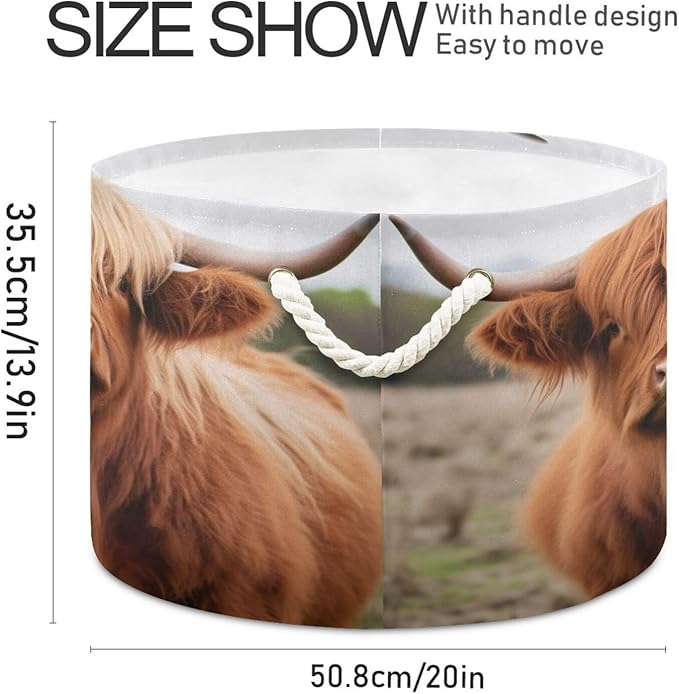 xigua Large Storage Basket Cotton Rope Basket Highland Cows Baby Laundry Basket for Blankets Toys Storage Basket Laundry Hamper