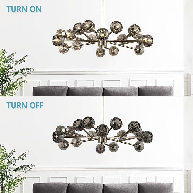 Sputnik Crystal Chandelier, 35.4" Brushed Nickel Chandelier for Dining Room, 18 Lights Modern Chandelier Lighting Fixture for Living Room Bedroom