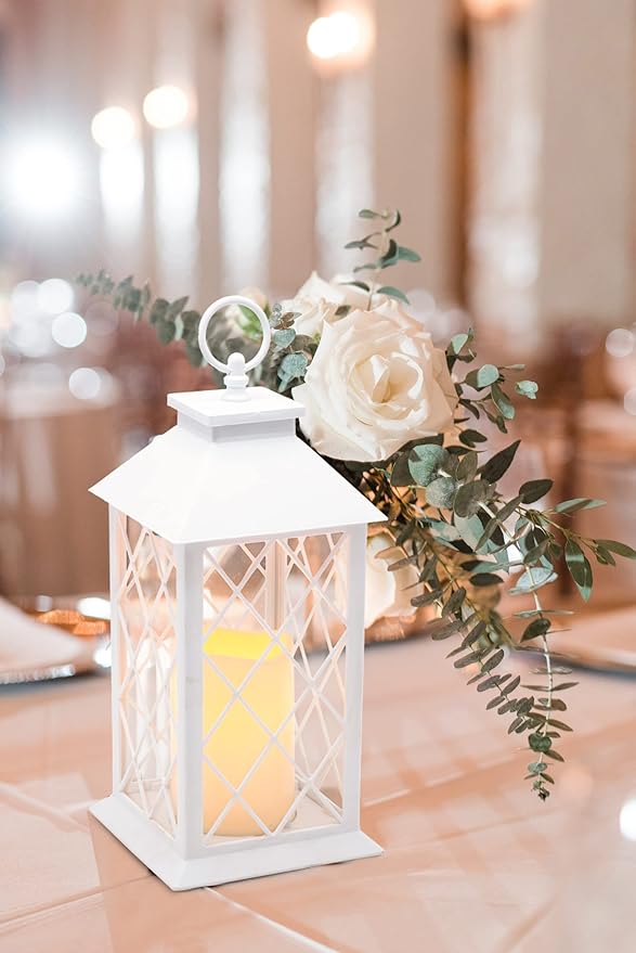 YAKii 13" Decorative Candle Lantern with LED Flameless Candle and Timer,Plastic LED Candle & Holder, Indoor & Outdoor Hanging Lights Lanterns for Wedding Decorations Lantern Decorative(White)