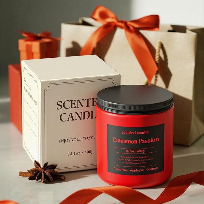 Cinnamon Candle, 14.1 oz Scented Candles for Home, 2 Wicks Blended Scents Aromatherapy Candles for Women and Men, Birthday Gifts for Women (Cinnamon+Apple Pie+Orange)