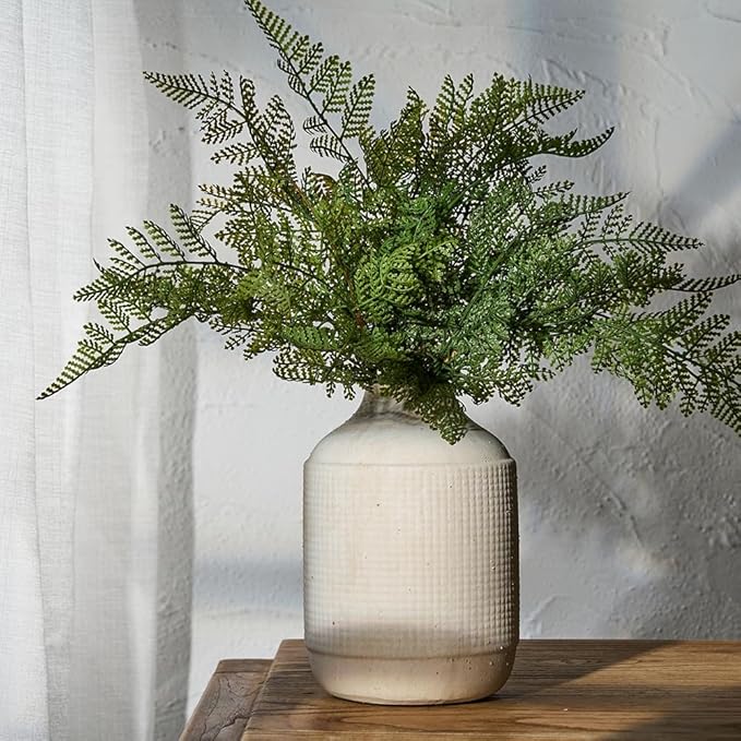 SIDUCAL Ceramic Rustic Farmhouse Vase | 7 Inch Pottery Decorative Flower Sand Glaze Finish Boho Vase for Home Decor, Table, Living Room, Bathroom Decoration, Shelf Decor, Mantel, White