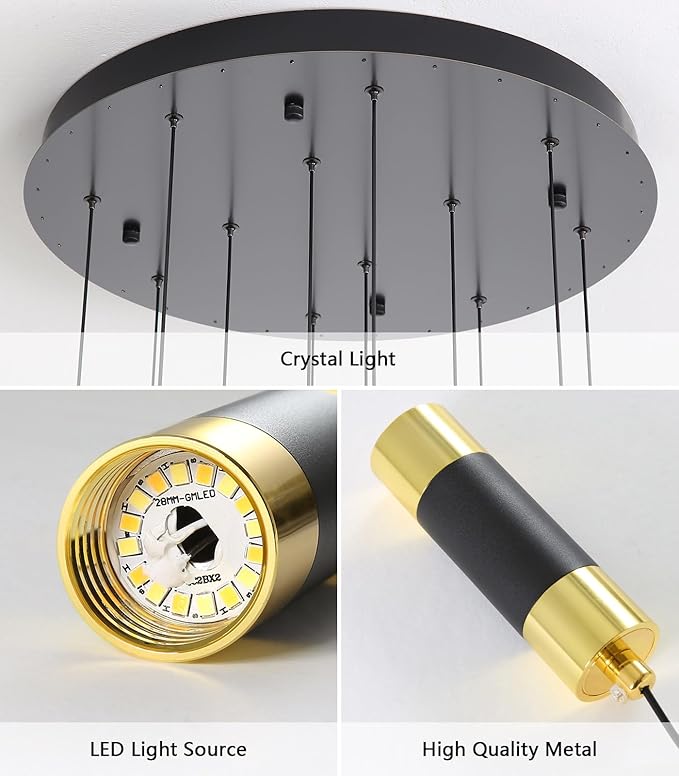 118inch 12-Lights Modern Chandeliers for Living Room LED Dimmbale Light Fixture Entryway High Ceiling Light Pendants Lighting for Dining Room Hallway Staircase with Remote Dimming Chandelier