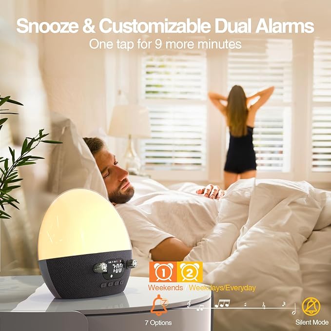 MOMILLA Sunrise Alarm Clock with Bluetooth Speaker, White Noise Sound Machine for Sleep, Wake up Light Alarm Clocks for Bedrooms, Heavy Sleeper, Night Lights Sunset Lamp for Kids Adults
