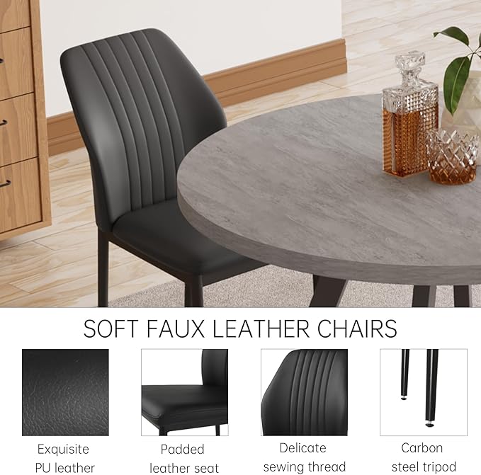 34.6'' Round Dining Table and Chairs for 2, Space Saving Modern Casual Coffee Table Set for Apartment Kitchen Dining Room (Grey Table+2 Balck Chairs)
