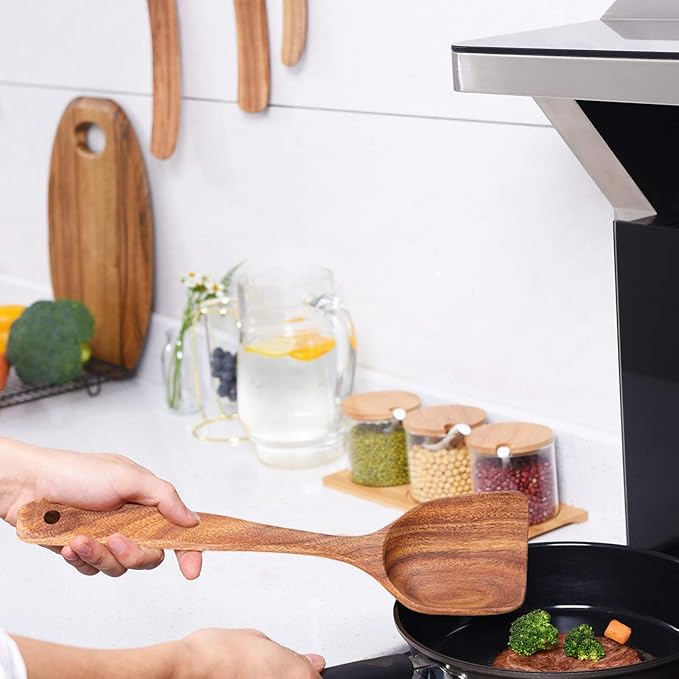 Wooden Kitchen Utensils Set,GUDAMAYE 6 PCE Wooden Spoons for Cooking,Wooden Cooking Utensils,Natural Teak Wooden Spoons For Non-stick Pan