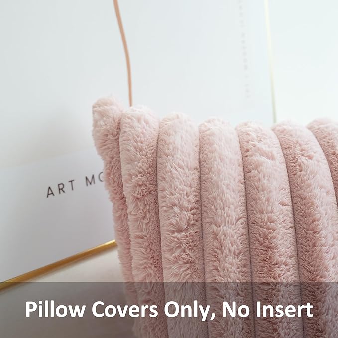 JOJUSIS Pack of 2 Faux Fur Plush Decorative Throw Pillow Covers Couch Cushion Case Soft Pillowcases (Pink, 20 x 20-Inch)