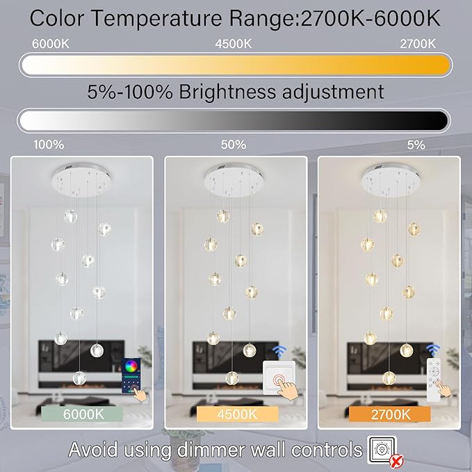 Modern Staircase Chandelier Crystal Pendant Light Raindrop Chandeliers Crystal Ball High Ceiling Light for Living Room Stair Entryway Hallway Foyer