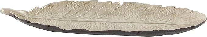 Deco 79 Polystone Bird Feather Decorative Bowl, 26" x 9" x 2", Silver