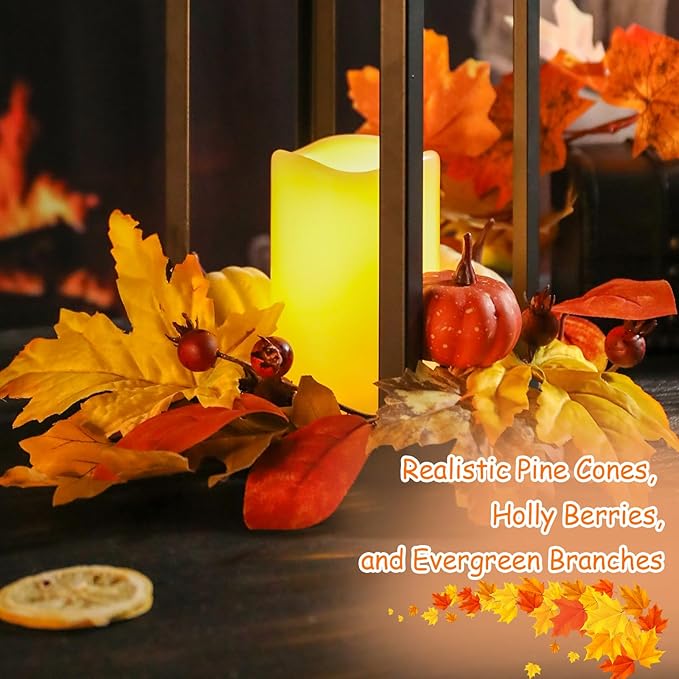 Bdor 2 Pack Fall Lantern Decor with LED Candle – 15.7 Inch Harvest Pumpkin Maple Leaf Hanging Lantern for Autumn Thanksgiving Table Centerpiece Indoor Outdoor Decoration, Battery Operated