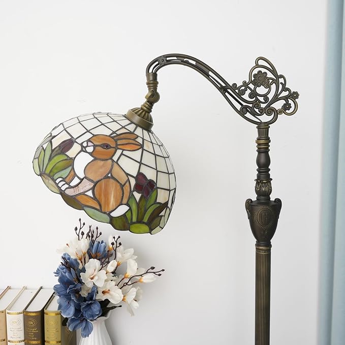 Tiffany Floor Lamp Brown Rabbit Stained Glass Lamp Adjustable Warm Light Upright Reading Lamp Tiffany Style Floor Lamp Bedroom Living Room Study Dining Room Retro Home Decoration Gift（12 inch）