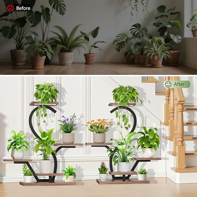 Plant Stand Indoor with Grow Lights - 5 Tiered Indoor Plant Shelf, 30" Small Plant Stand for Indoor Plants Multiple, S-Shape Plant Rack Display Shelf, Flower Holder for Living Room, Patio (2 Pack)