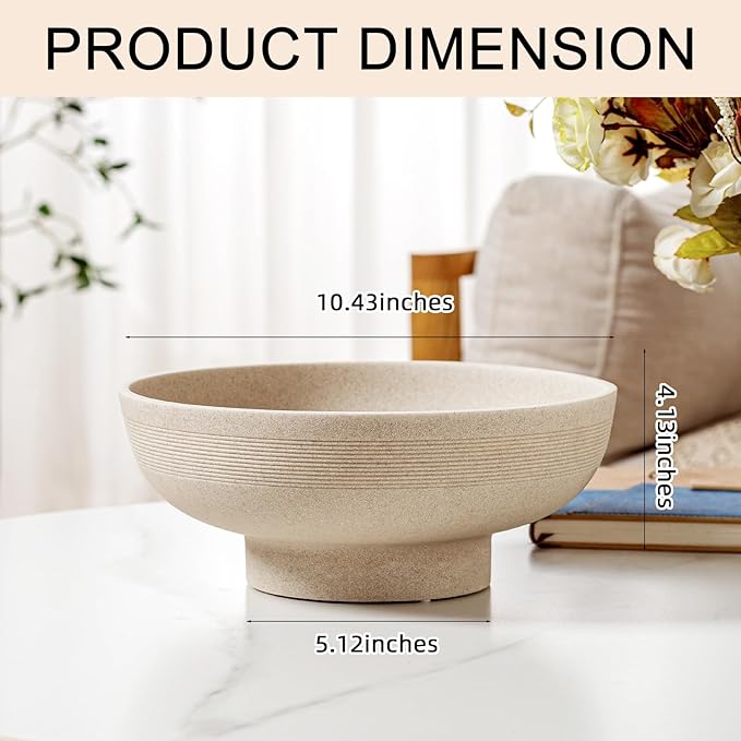 Large Decorative Fruit Bowl for Kitchen Counter, Sandstone Look Modern Minimalist Snack Candy Bowl for Table Centerpiece Decor, Home, Office, Hotel, Entryway (Beige)