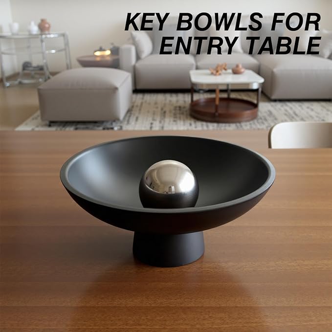 Large Decorative Resin Bowl, Modern Black Fruit Bowl for Kitchen Counter, Handicraft Pedestal Key Bowls for Entryway Table - 11.8" Extra Black Footed Bowl