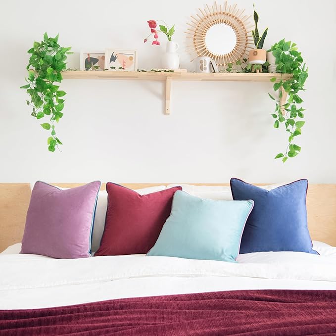 MONDAY MOOSE Decorative Throw Pillow Covers Cushion Cases, Set of 4 Soft Velvet Modern Double-Sided Designs, Mix and Match for Home Decor, Pillow Inserts Not Included (18x18 inch, Purple/Blue)