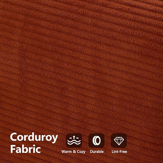 Modern Convertible Lounge Chair, Corduroy Fabric, Square Platform Design with Metal Frame, Floor Sofa Bed with Fixed-Shape Frame,Living Room Seating with Armrest (Orange, 3-Seater Sofa)