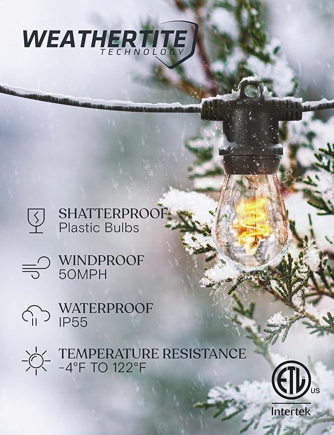 Brightech Ambience Pro Super Bright 48 Ft, 15 Bulbs Solar Power Remote Control Outdoor String Lights, Edison Spiral Shatterproof Bulbs, Commercial Grade LED, Waterproof Patio Lights, 4W Soft White