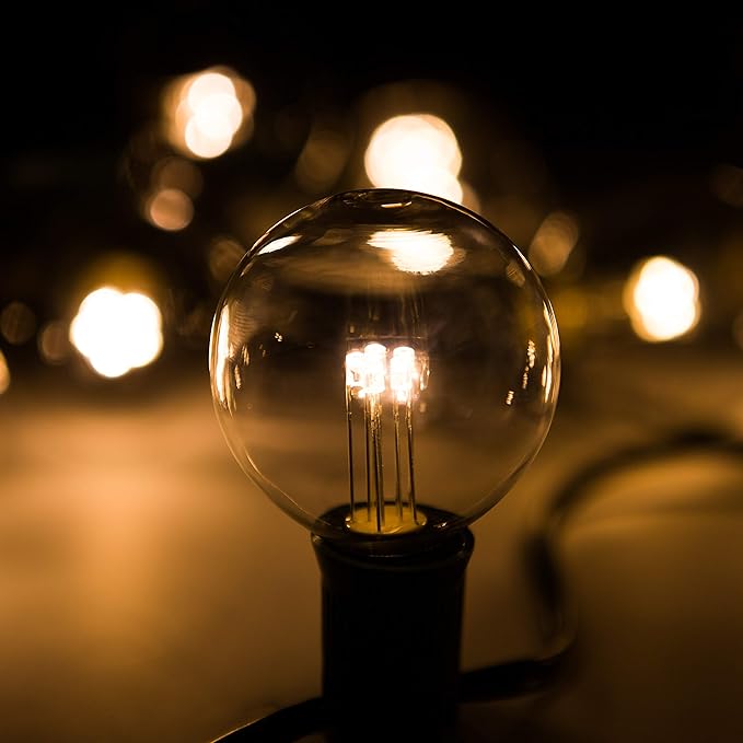 Hometown Evolution, Inc. 50 Foot G40 LED Outdoor String Lights (LED G40 0.6 Watt Bulbs - Black Wire) for Patio, Deck, Yard, Cafe and Party Lighting