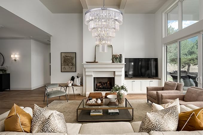 TOCHIC 10 Light Large Crystal Chandelier 31.5 inch, 5-Tier Contemporary Modern Chrome Crystal Chandeliers, Raindrop K9 Round Ceiling Light for Bathroom,Staircase, Entryway, Dining Room, Foyer, Kitchen