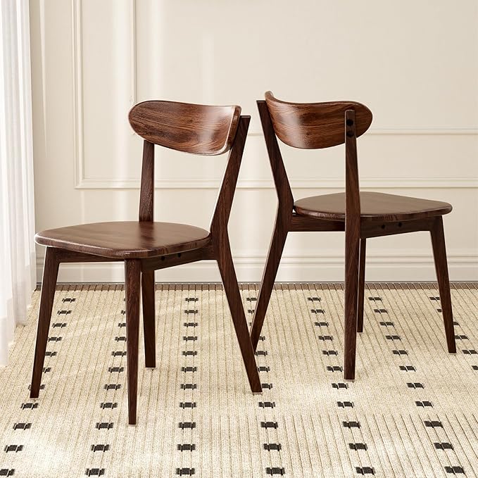 Oak Wood Dining Chairs,Mid Century Modern Dining Chairs with Comfortable Curved Backrest,Wood Chairs for Kitchen,Dining Room (2, Walnut Color)