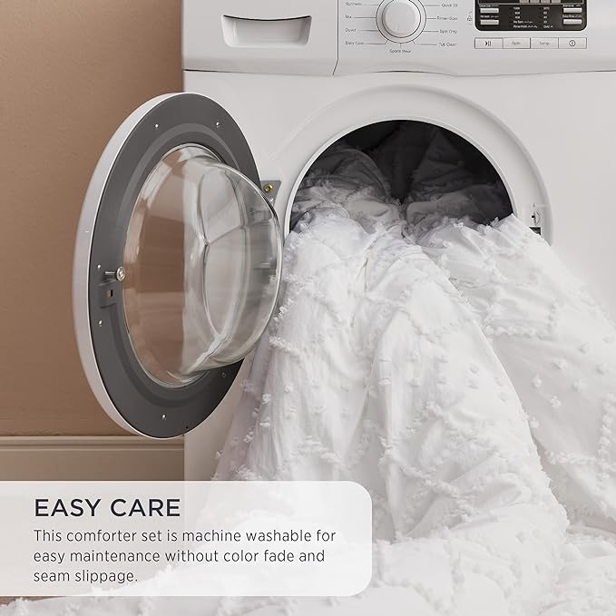 Bedsure California King Comforter Set - White Comforter, Boho Tufted Shabby Chic Bedding for Kids, 3 Pieces Vintage Farmhouse Bed Set for All Seasons, Fluffy Soft Bedding with 2 Pillow Shams