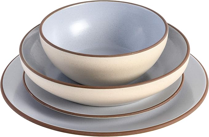 Gibson Elite Contempo Classic Double Bowl Dinnerware Set, Service for 4 (16pcs), Light Blue