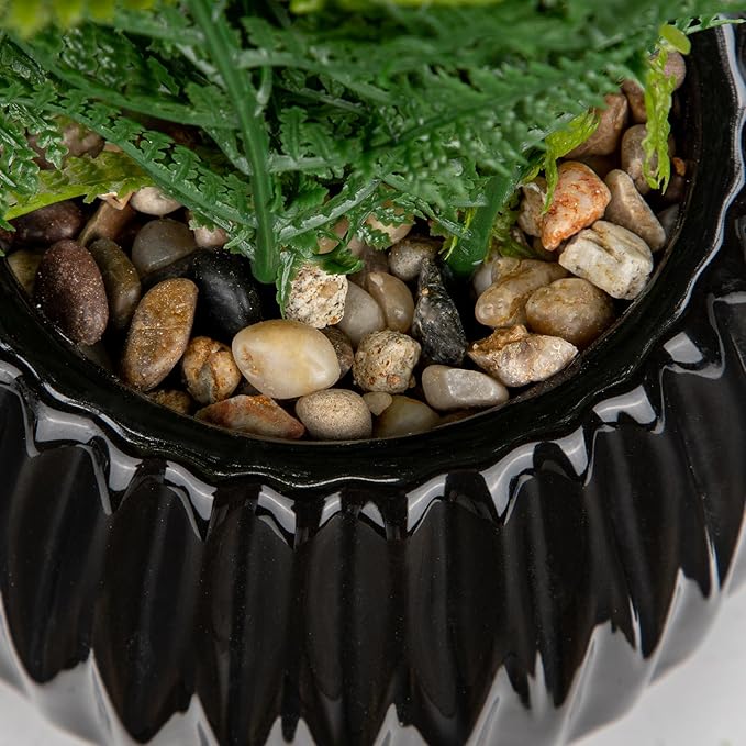 DILATATA Faux Plant Indoor in Ceramic Pot 13" Artificial Potted Fern Fake House Plants for Desk Office Bathroom Garden Decoration